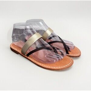 Antonio Viva Handmade Women's Leather Sandals Black Gold 37/6.5 Made in Italy